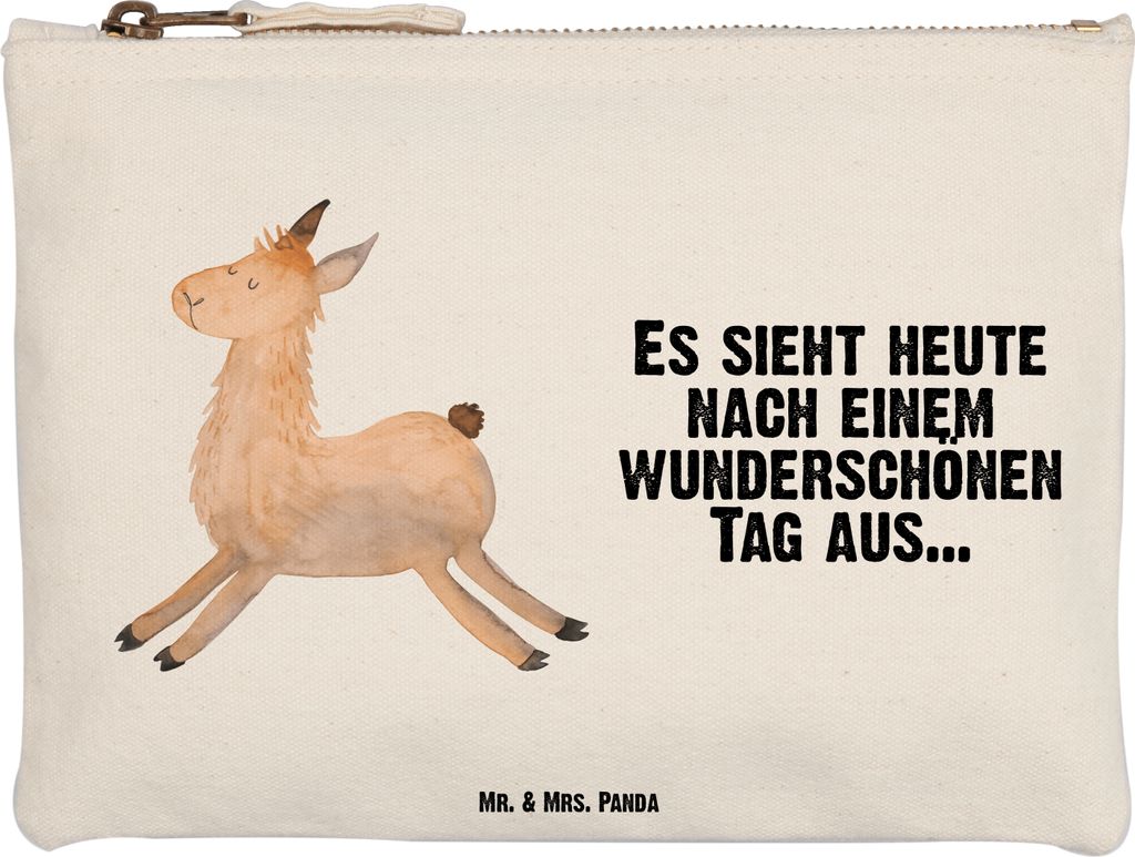 Mr. & Mrs. Panda Mäppchen Lama Springen Größe M - Weiß - Geschenk, Kulturbeutel, Kulturtasche, Start, Guten Morgen, Freundin, kosmetiktäschche...