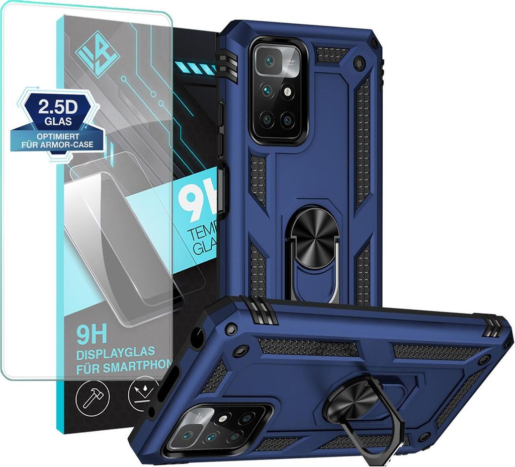 Armor Outdoor Handyhülle für Xiaomi Redmi 10 Handy Panzer Case Schutzhülle mit 9H Displayglas Displayschutz Farbe: Blau