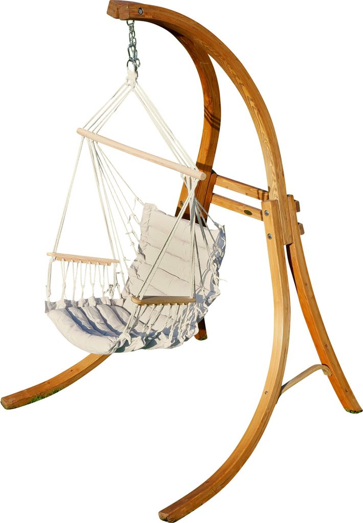 ALEOS. DESIGN Hängesessel Hängestuhl mit Gestell aus Holz Lärche CAT-MALY-BEIGE Holzgestell Hängesesselgestell komplett mit Stoffsessel angeneh...