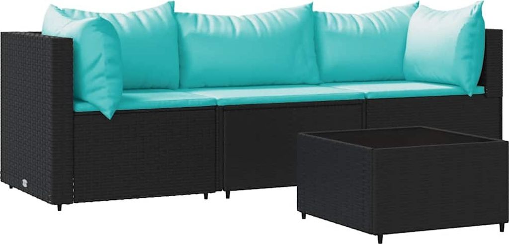 vidaXL 4-tlg. Garten-Lounge-Set mit Kissen Schwarz Poly Rattan