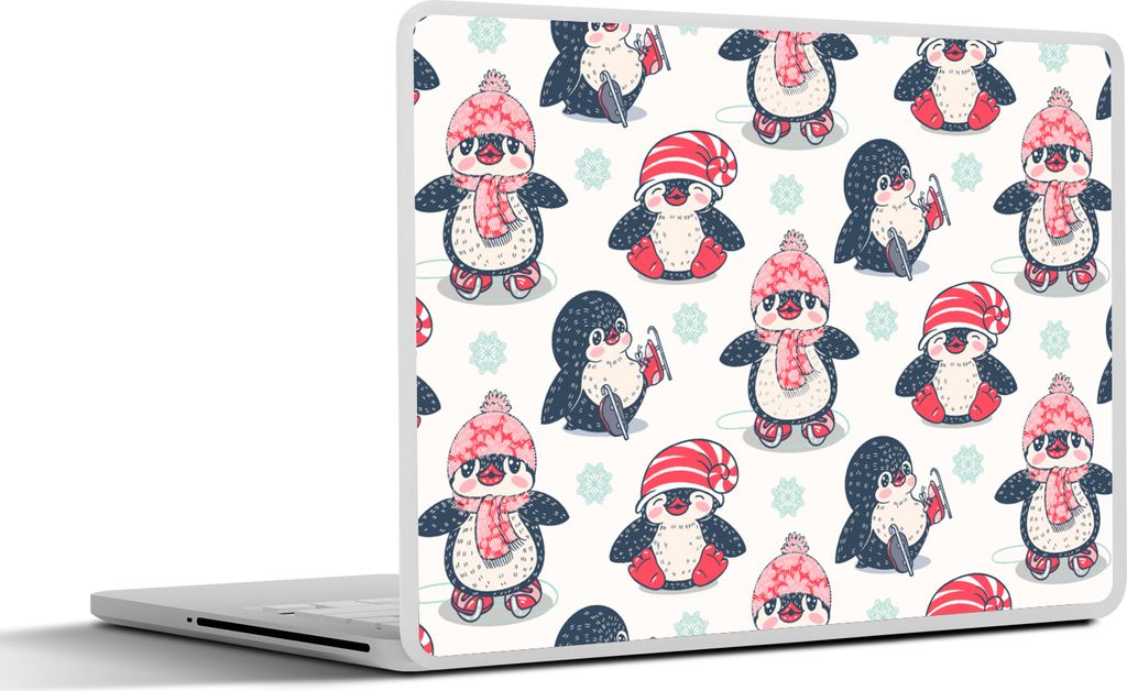 MuchoWow Laptop Aufkleber Sticker Cover Schlittschuhe - Schnittmuster - Pinguin 31x22.5 cm - Laptop-Deko