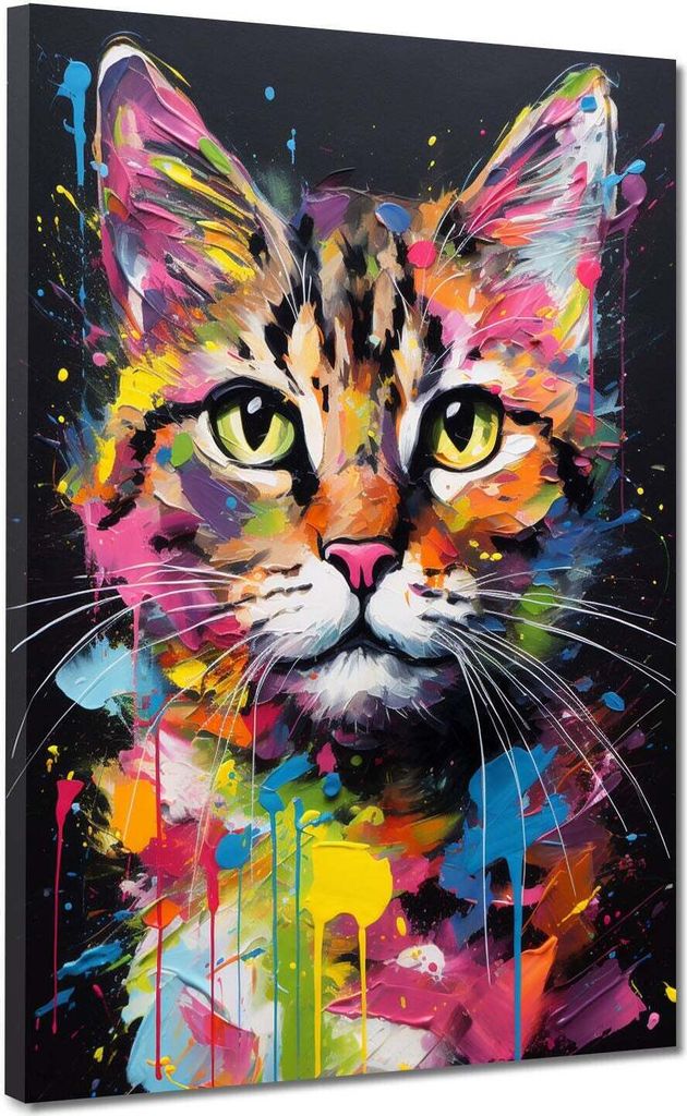 Katze Colour Pop Art Style Leinwandbild Wandbild Kunstdruck XL Wanddeko: 90x120x4cm