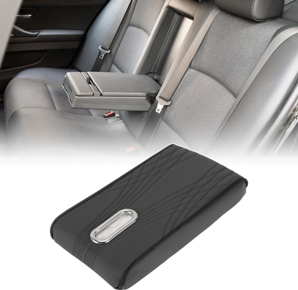 Center Console Kissen Pad mit Taschentuchbox 11,81"X6,49" Center Console Abdeckung Armlehne Sitzbox Abdeckung Kunstleder Grau