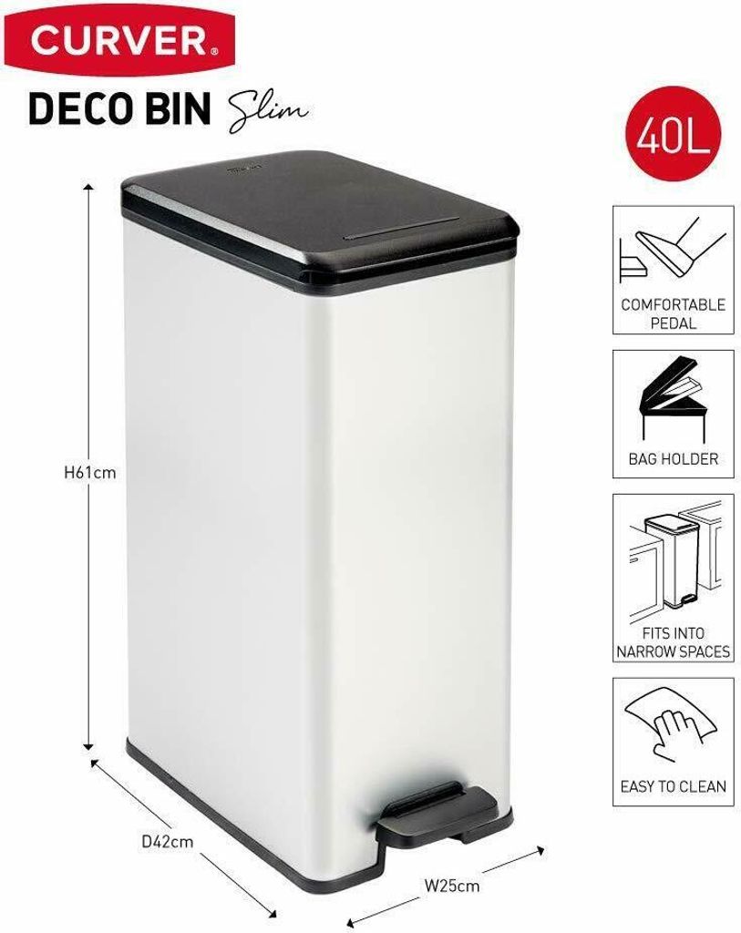 Curver Tretmülleimer Deco Schmal 40L Silbern Produktbild 15