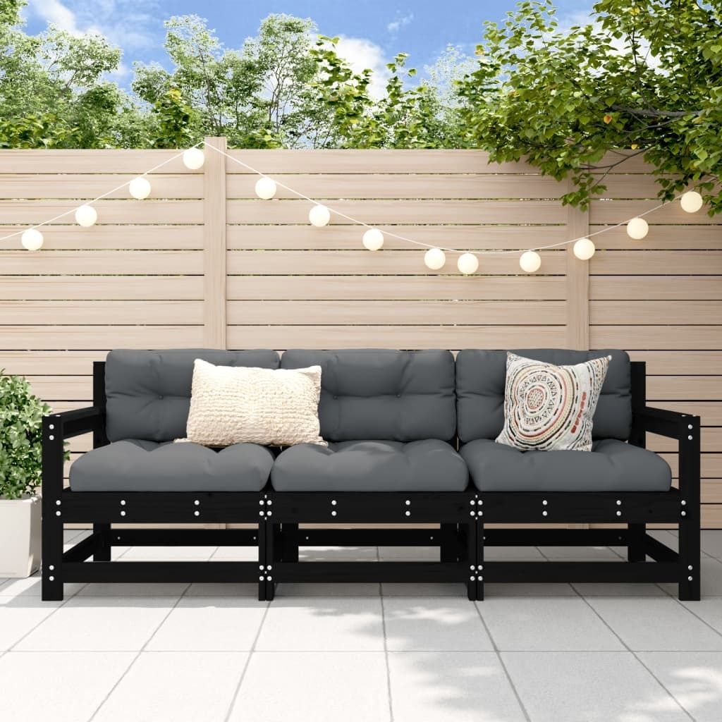 CLORIS 3-tlg. Garten-Lounge-Set Schwarz Massivholz Kiefer, 25 kg