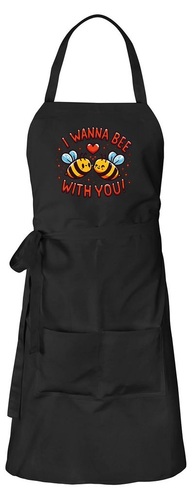 Huuraa Schürze Wanna Bee with you. Bienen Schwarz mit Taschen Baumwolle Kochschürze Geschenkidee
