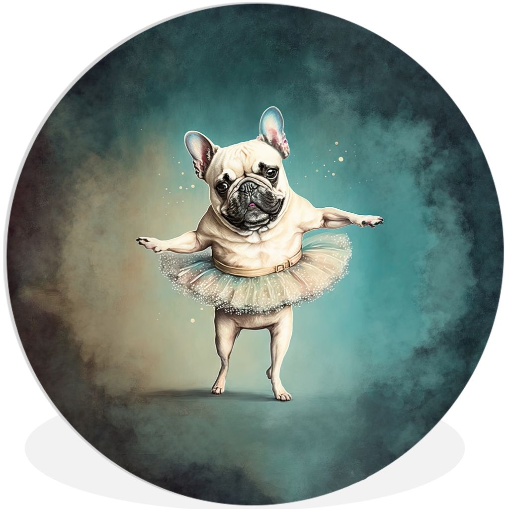 MuchoWow Rundes Wandbild - Runde Bilder Hund - Tutu - Ballett - Abstrakt - Porträt - Kind Ø 90 cm Kreis Wanddekoration Kunststoff - Wandkreis -...