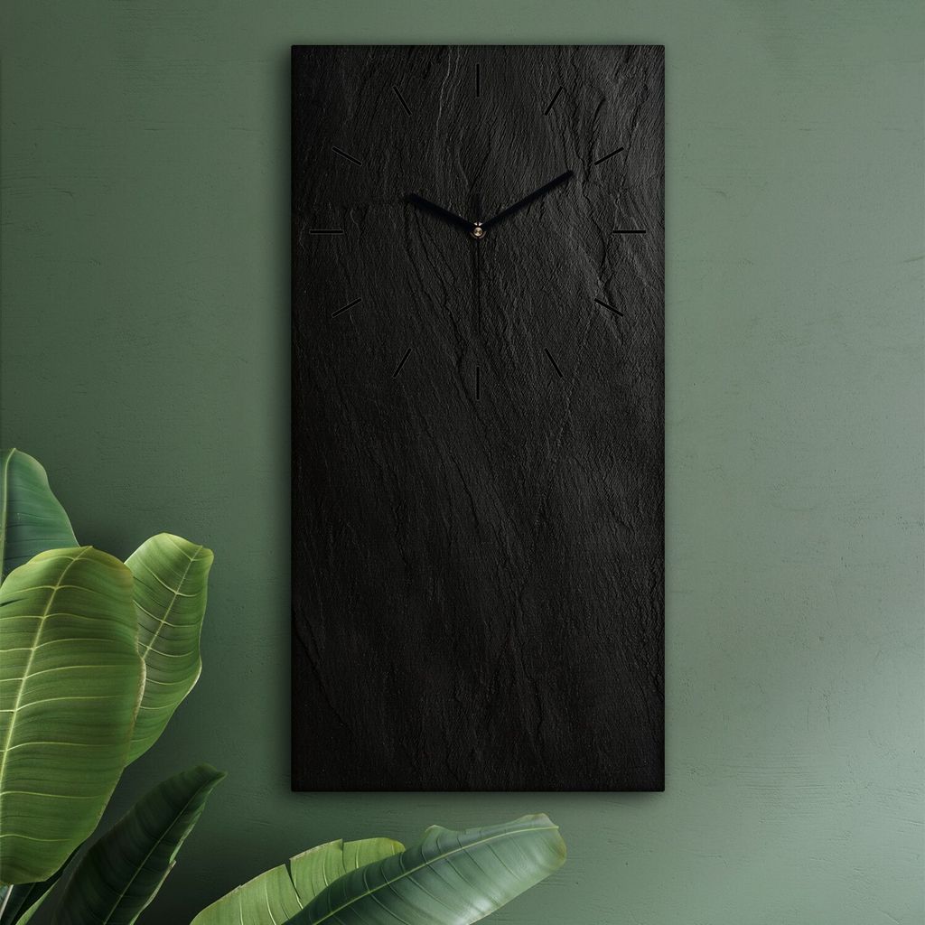 Wohnzimmer Leinwand Uhr Geräuschlos Küche 30x60 Schwarzer Stein, Marmor, Motive, Textur, schwarze Zeiger