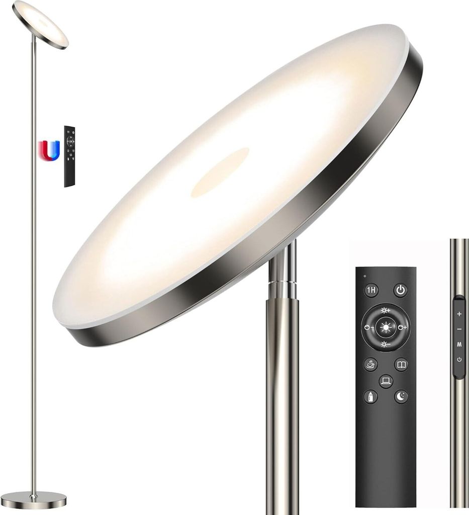 ANTENLICHT 30W LED Stehleuchte Stehlampe Leselampe Dimmbar Silber 3330lm mit Fernbedienung Deckenfluter 3000K-6000K