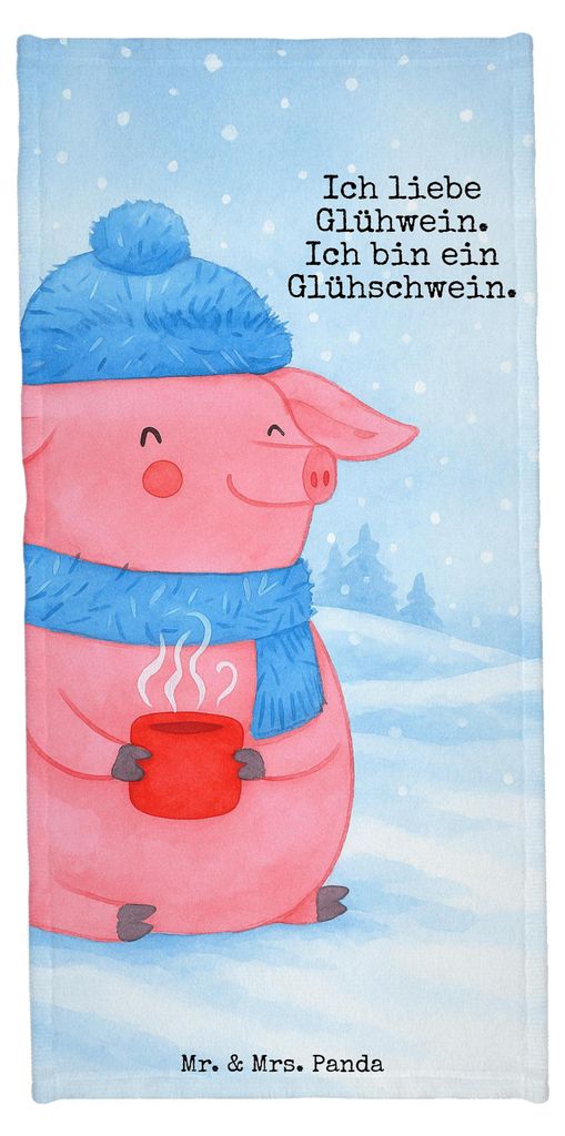 Mr. & Mrs. Panda Handtuch Schwein Glühwein Design - Weiß - Geschenk, Frotteetuch, Weihnachtsmarkt, Duschtuch, Weihnachten, sporthandtuch, Glühsc...