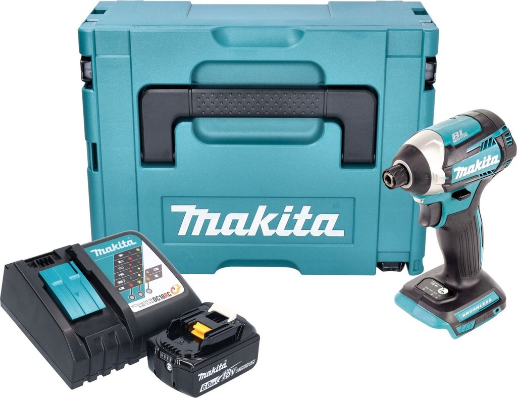 Makita DTD 154 RG1J Akku Schlagschrauber 18 V 175 Nm 1/4" Brushless + 1x Akku 6,0 Ah + Ladegerät + Makpac