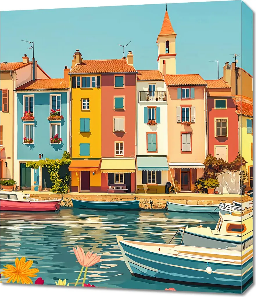 Décoration Murale Tableau Bord de Mer 60x70 cm Toile Multicolore