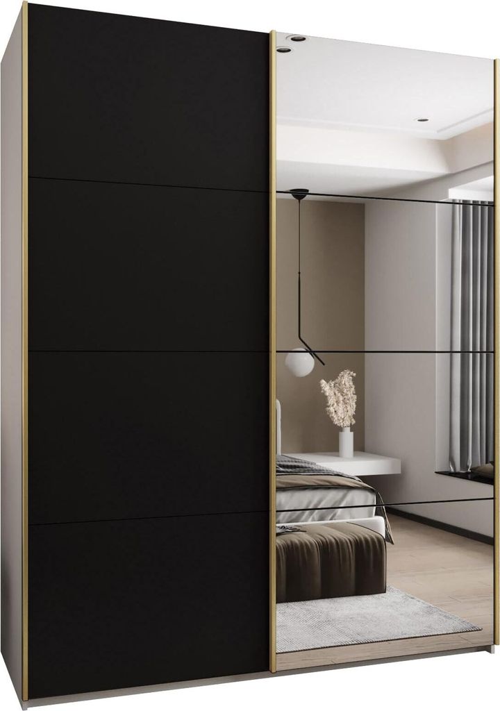 MEBLE KRYSPOL LUX 3 Schrank - 245,5x190x64cm - Weiß, Schwarz, Gold