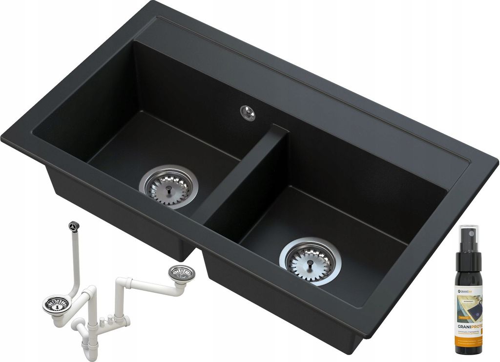 Granitan | Granitspüle DUET - 746 x 442 mm - Schwarz - Doppelkomponenten - inklusive GraniProtect