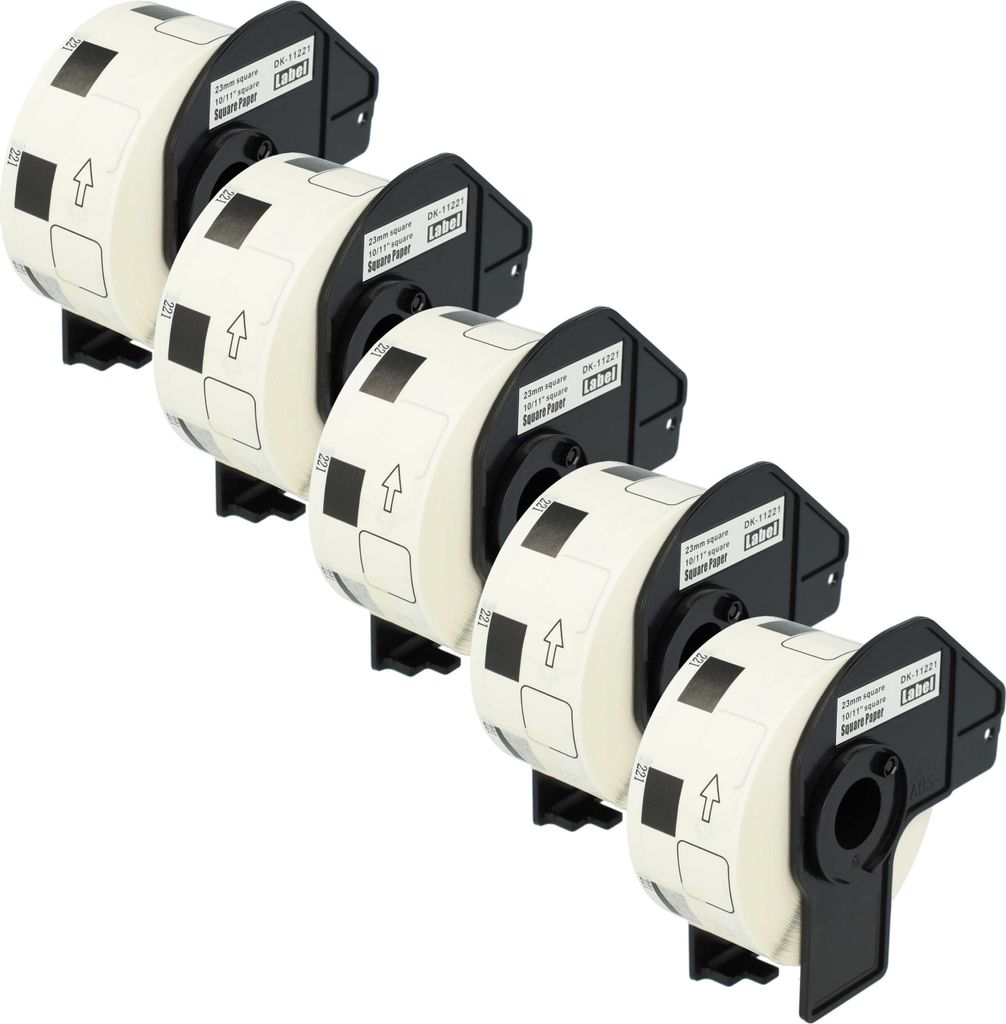 vhbw 5x Etiketten-Rolle mit Halter 23mm x 23mm (1000 Etiketten) kompatibel mit Brother PT QL-800, QL720NW, QL-810W Etiketten-Drucker - Premium Weiß