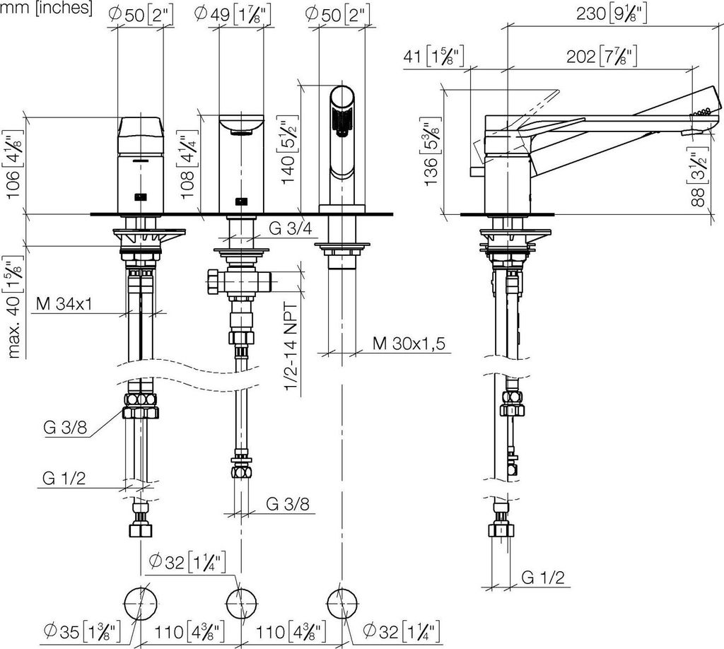 Dornbracht LISSÉ Wannen-Dreiloch-Einhandbatterie für Wannenrand- bzw. Fliesenrandmontage, 27412845-99