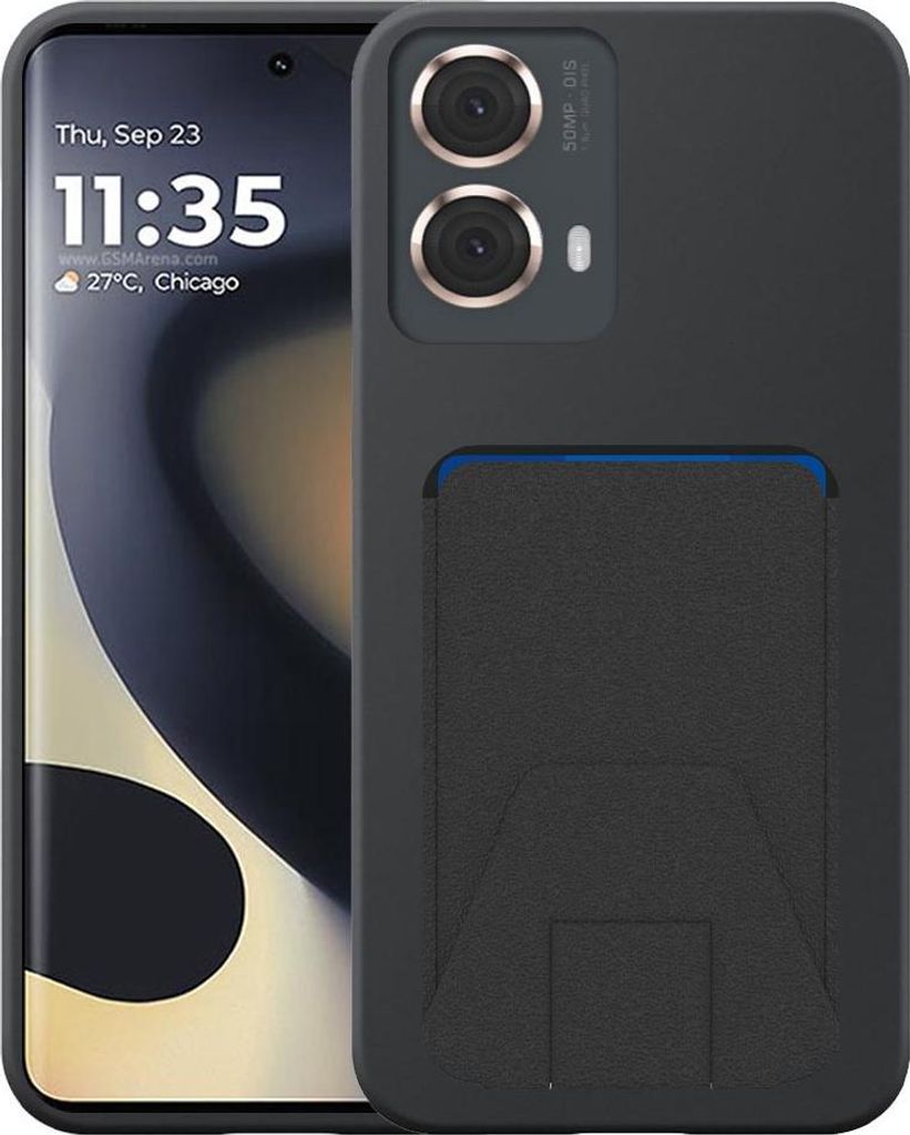 Passend für Motorola Edge 2024 Handytasche mit verstellbarem Leder-Kartenschlitz - Flexible Back Cover Case Silikon TPU mit verstellbarem Leder-Ka...