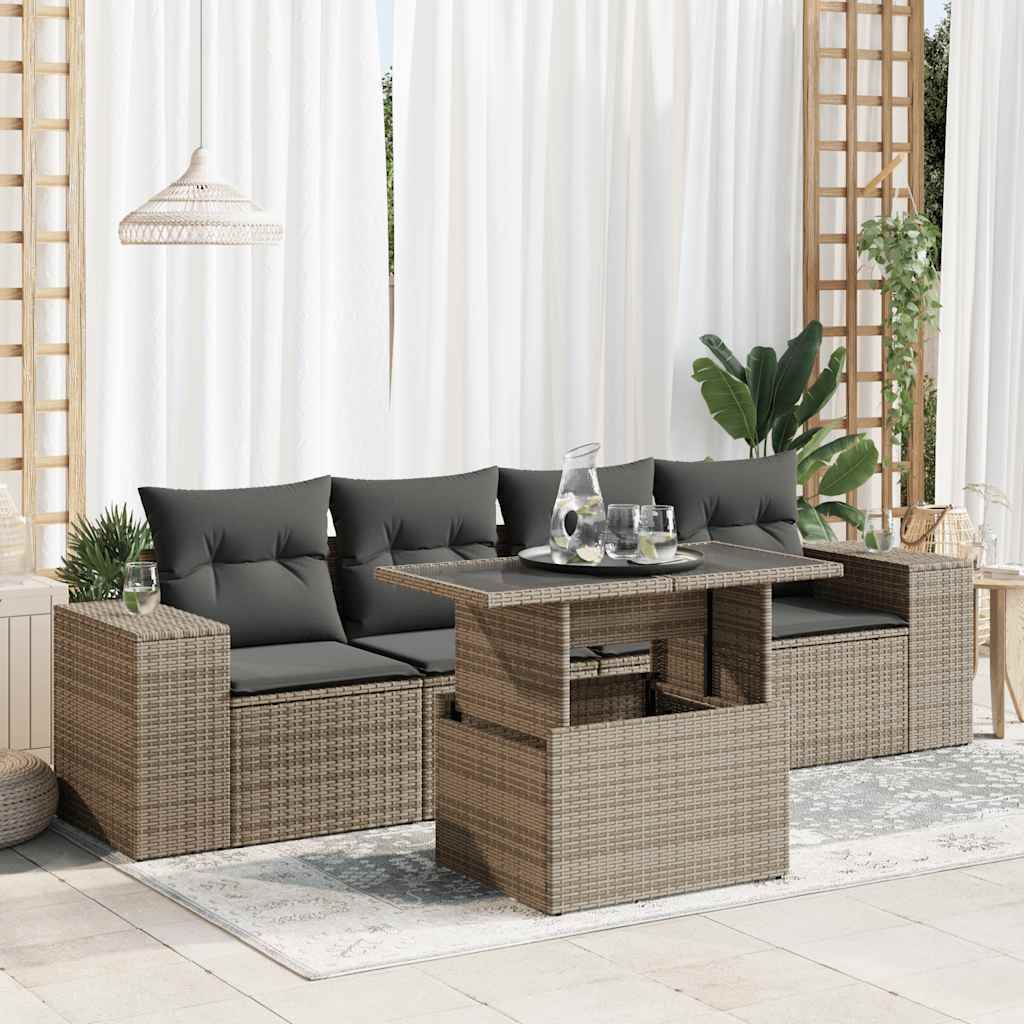 Maison Exclusive - 5-tlg. Garten-Sofagarnitur mit Kissen Grau Poly Rattan