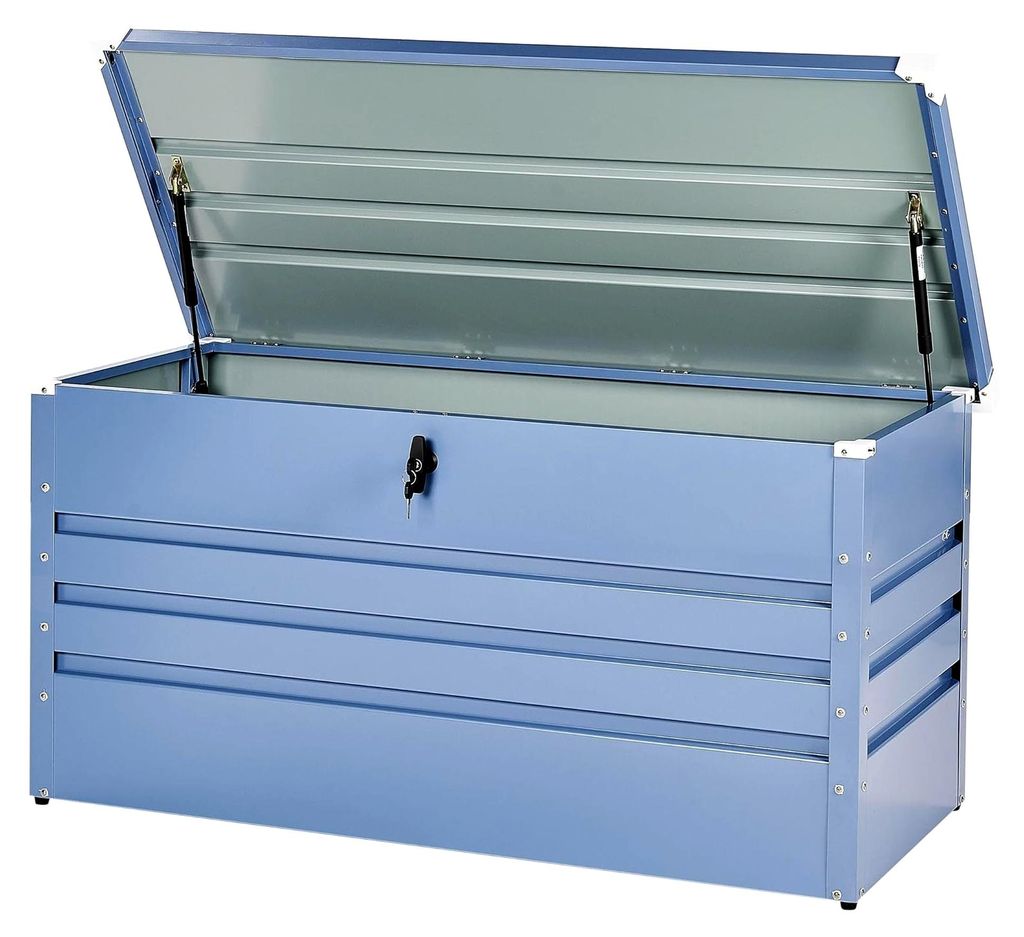 Metall-Gartentruhe 400 l blau Kissenbox Auflagenbox für die Terrasse wasserdicht Aufbewahrungsbox Gartenbox