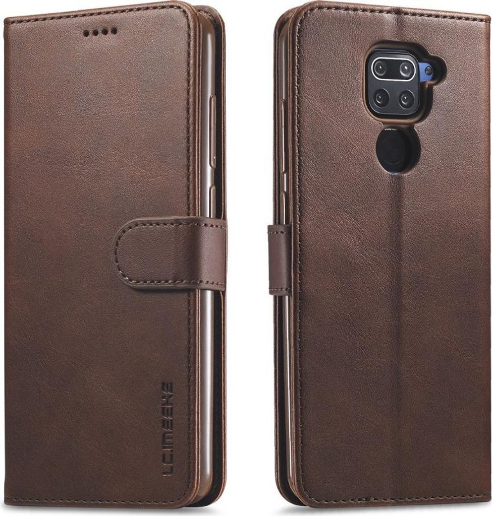 Xiaomi Redmi Note 9 Hülle - LC.IMEEKE Luxus Klapphülle - Dunkelbraun