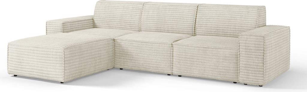 Ecksofa Chicago 290 cm - Sofa mit Premium-Stoff - Design Eckcouch, Kordstoff, Ecksofa L-Form, Links (Creme - Tilia 3)