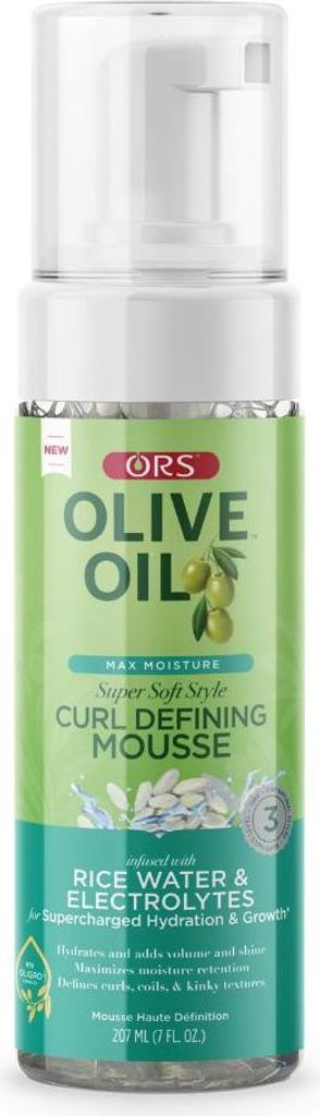 ORS Max Moisture Mousse 207 ml - Haarstyling Schaum mit Reiswasser, Elektrolyten & Olivenöl für Nährung und Hydratation - Verleiht Locken Defini...
