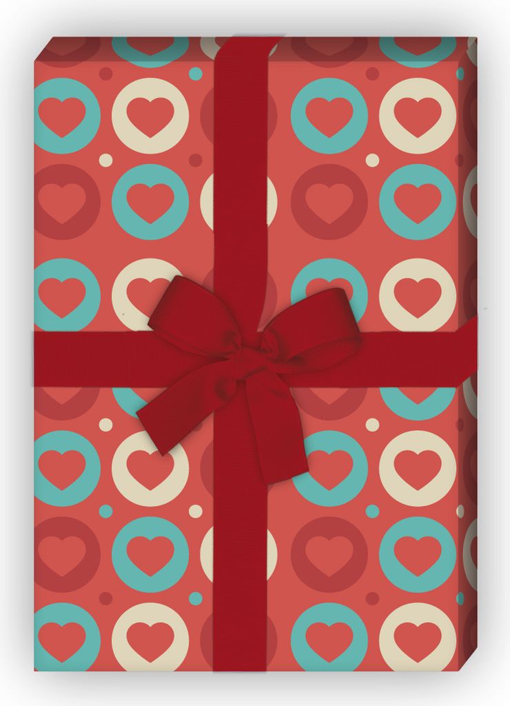 Herz Geschenkpapier mit Retro Herz Muster in rot - G6394, 32 x 48cm