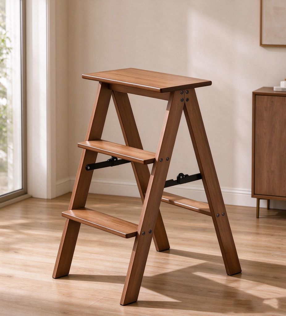 Klappbar Holz Trittleiter 3 Stufen,Tritthocker mit Produktbild 