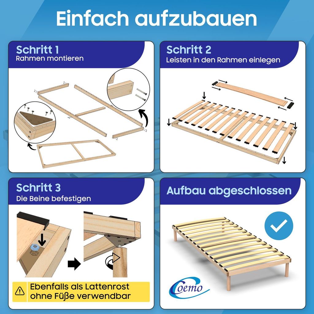 Bettgestell mit Lattenrost 'PYXIS' Massivholz Buche 70x200 Produktbild 6