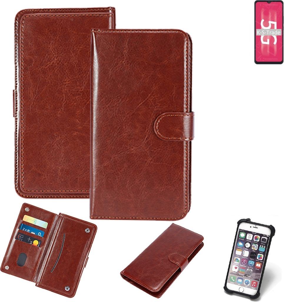 K-S-Trade 360° Hülle kompatibel mit ZTE Blade 20 5G braun Kunstleder Case BookCase WalletCase Kunstlederederhülle Handyhülle, Rundumschutz Bumper