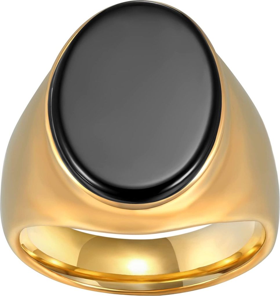 Karisma Männer Edelstahl 316L Gold Herrenring - Agate Achat Schwarzer Stein - RHC101