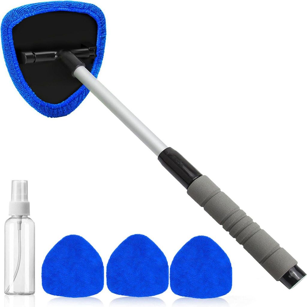 Auto Windschutzscheibe Reiniger, 4 wiederverwendbare waschbare Mikrofaser Pads und ausziehbarer Griff Auto Windschutzscheibe Wischer Kit