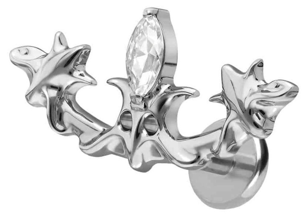 Ohrpiercing, Nasenpiercing Titan Labret mit Push Fit GOTISCHES DESIGN Silber Stablänge: 6mm | Stabstärke: 1mm