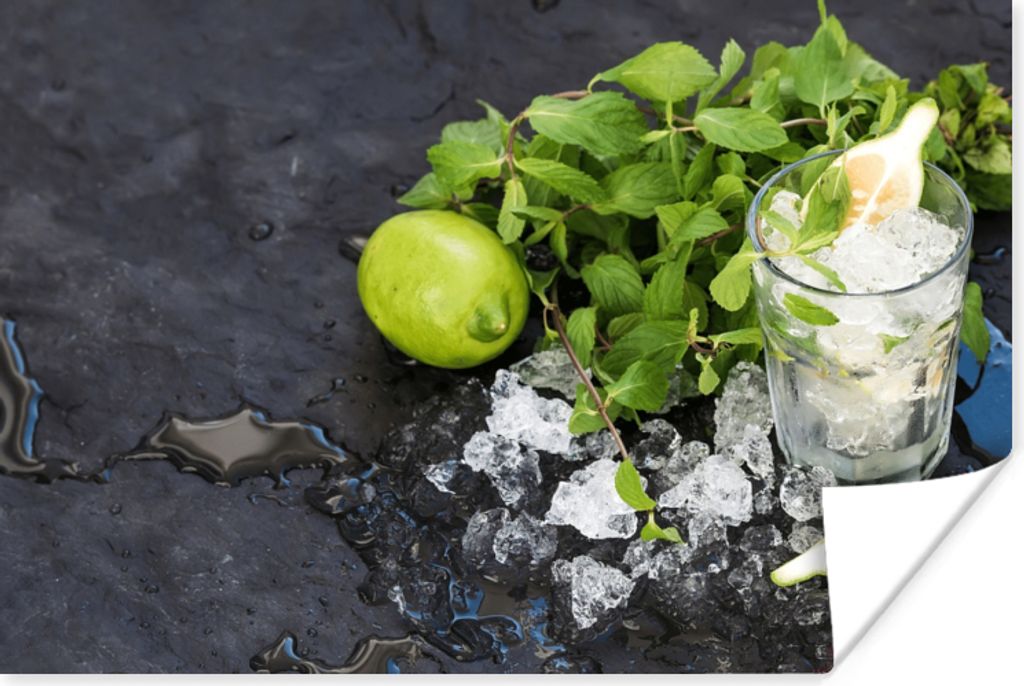 MuchoWow Poster Cocktail - Mojito - Eiswürfel 180x120 cm - Fotoplakat