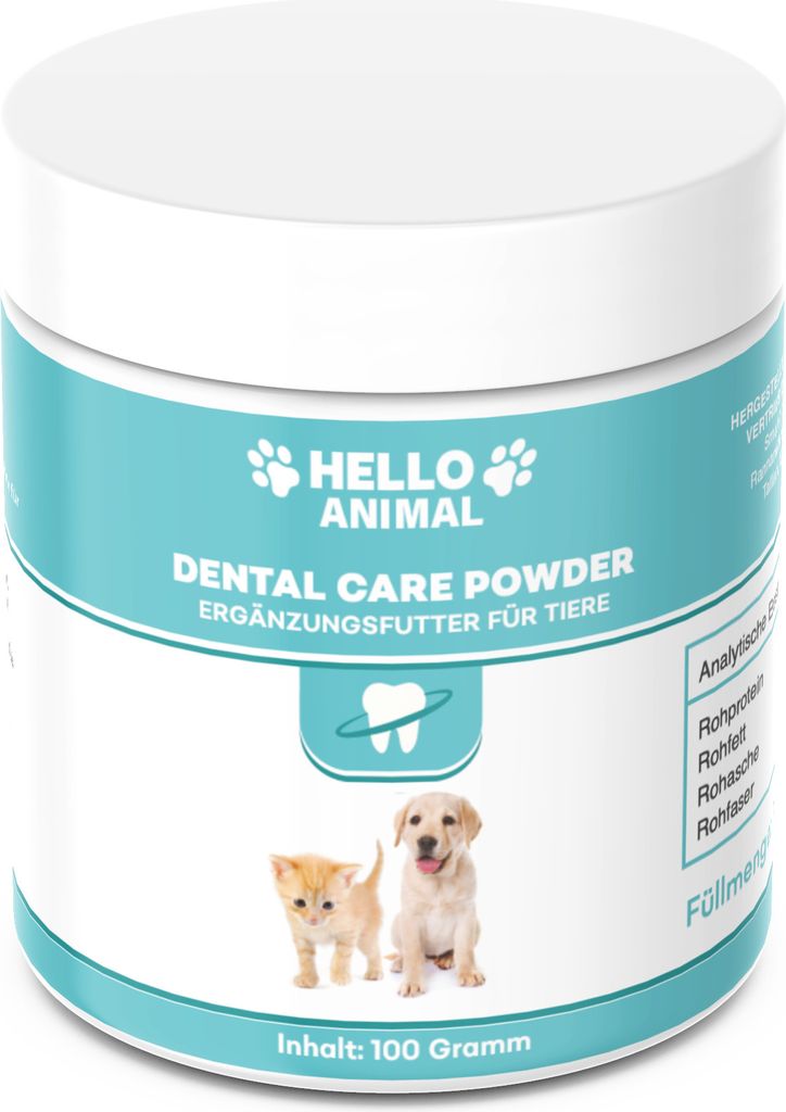 Hello Animal | Dental Care Pulver - Zahnreinigung und Zahnpflege – Mundgeruch bekämpfen - für Hunde und Katzen