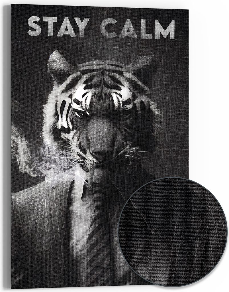 DEQOART Hybrid Leinwand Bild 60x90 cm 'Ruhiger Tiger' Wandbild Glas flach modern