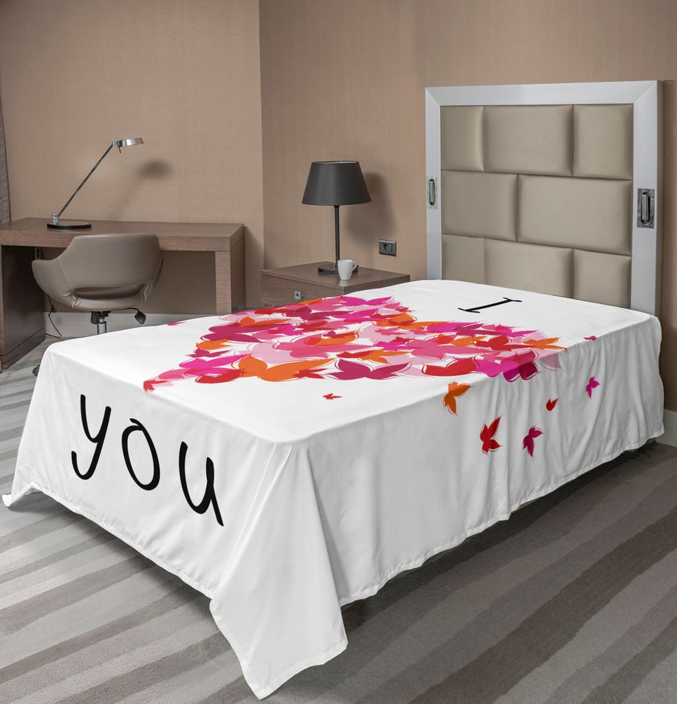 ABAKUHAUS Liebe Bettlaken, Stilvolle Herz Figur Gefüllt Mit Schmetterlingen Real True Deep Meine Liebe Illustration, weiches bequemes oberes Bettl...