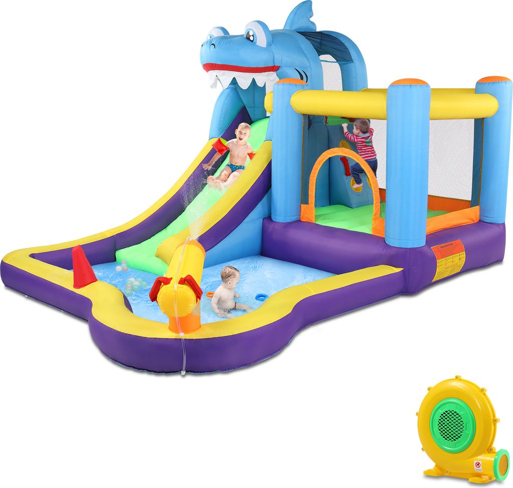 FCH Hüpfburg aufblasbar mit Rutsche Wasserrutsche Spielpool Wasserspielcenter Wasserpark Planschbecken 350x300x225cm（mit Gebläse）