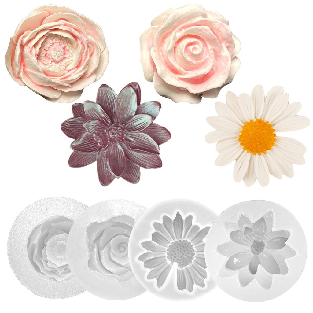 4 Silikon-Kerzenformen, Blumen in verschiedenen Stilen, zum Selbermachen von Kerzen, Schokolade und Eiscreme.