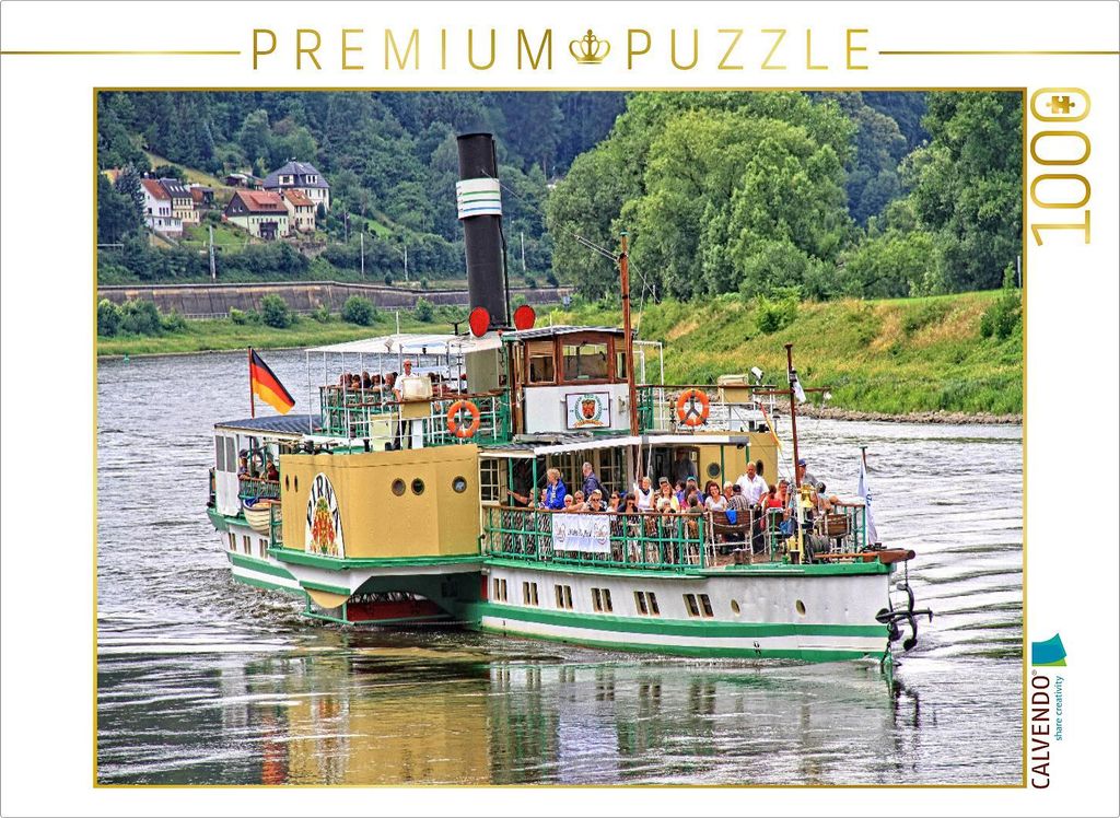 CALVENDO Puzzle Personendampfer Pirna nahe der großen Elbkurve bei Königstein | 1000 Teile Lege-Größe 64x48cm Foto-Puzzle für glückliche Stunden