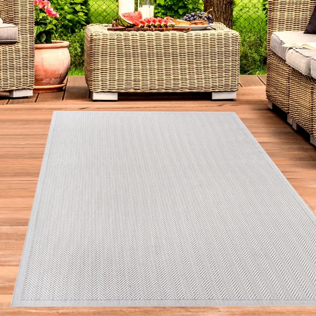 Tapis de terrasse design moderne gris-crème 160 x 230 cm haute qualité