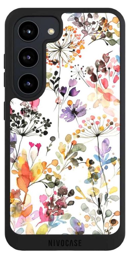 NIVOCASE Handyhülle für Samsung Galaxy S23 Hülle NIVOpure Case Schwarz Blume Muster Pastell