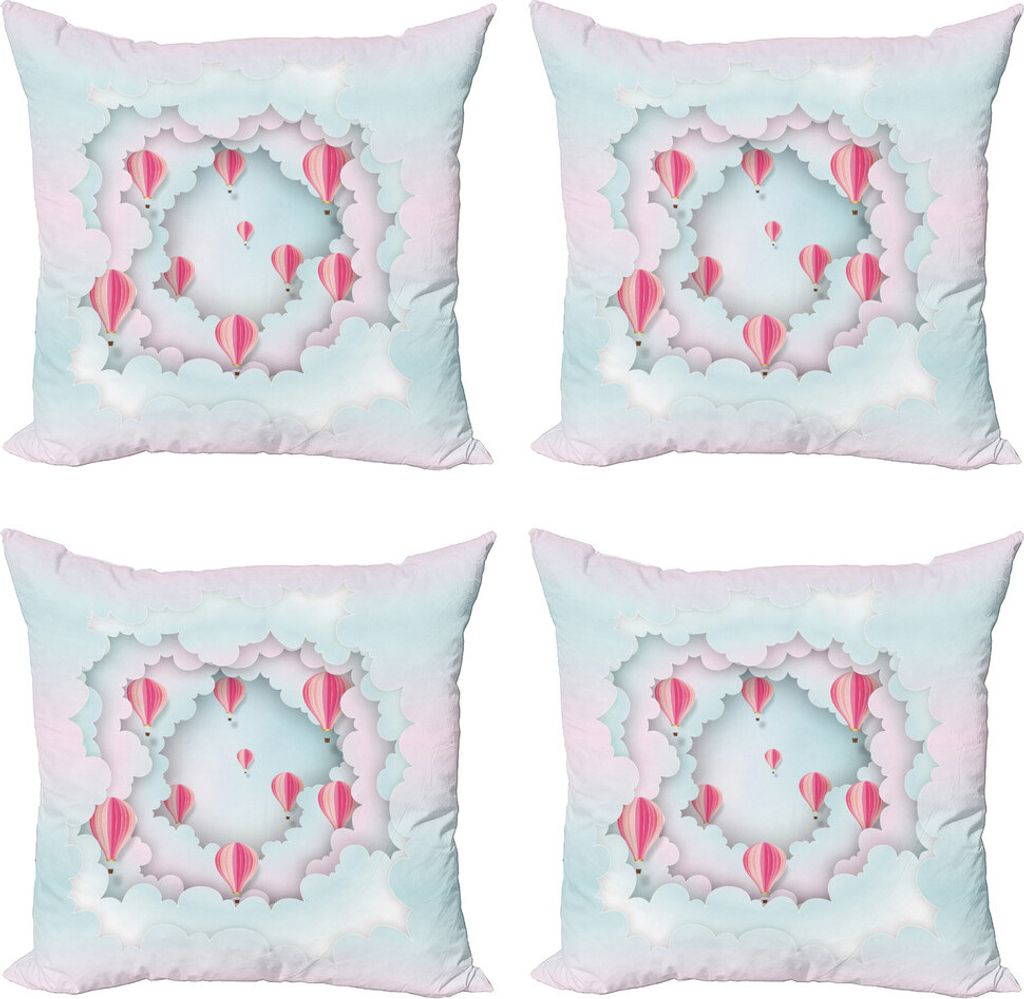 ABAKUHAUS Blau und Pink Kissenbezug Set (4 Stück), Dreamy Clouds Ballon, Moderner Doppelseitiger Digitaldruck, 45 cm x 45 cm, Mehrfarbig