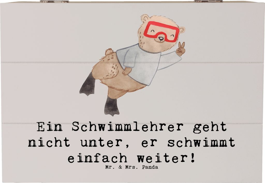 Mr. & Mrs. Panda Holzkiste Schwimmlehrer Motivation 22 x 15 cm - Grau Pastell - Geschenk, Holztruhe, Beruf, personalisierte Geschenke, Schwimmlehre...