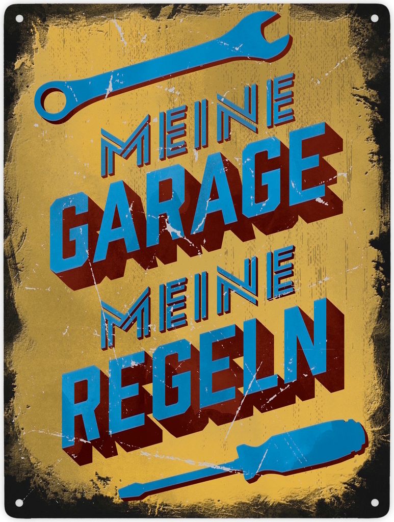 Meine Garage meine Regeln Metallschild XXL in 28x38 cm im Used-Look