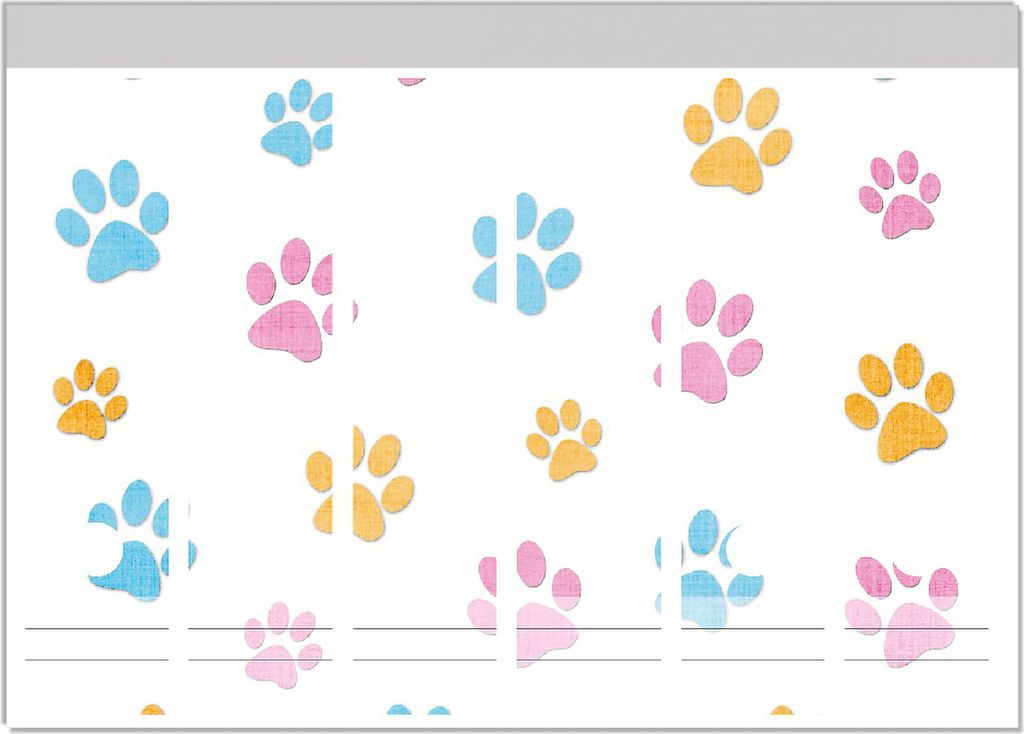 Wallario Ordnerrücken Sticker, selbstklebend für breite Ordner, 6 Stück, Motiv Bunte Pfotenabdrücke auf weißem Grund