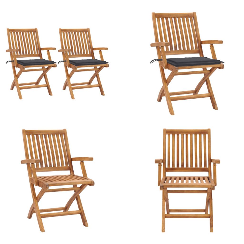 vidaXL Gartenstühle 2 Stk. mit Anthrazit Kissen Massivholz Teak - Gartenstuhl - Gartenstühle - Holz-Gartenstuhl - Holz-Gartenstühle