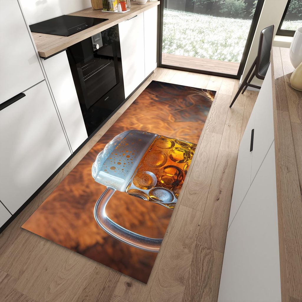 Küchenteppich 90x240cm rutschfest & abwischbar PVC Läufer - Bierkrug