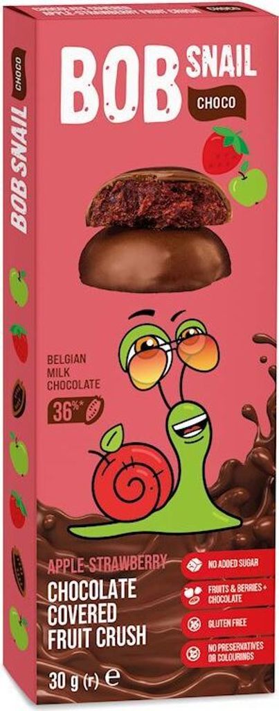 CHOCO-APFEL-ERDBEER-SNACK – IN BELGISCHER MILCHSCHOKOLADE, Produktbild 