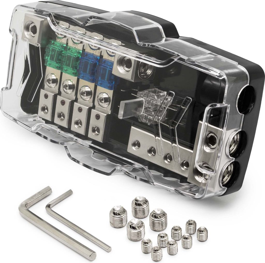 Mini ANL Sicherungshalter Verteiler 30A 60A 80A 4er Verteilerblock 2x Eingang 4x Ausgang